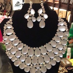 Teardrop Iced and Rhinestones Necklace and Earrings